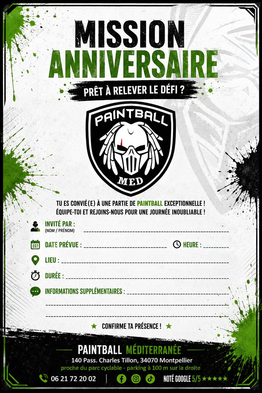 Aperçu de l'invitation anniversaire Paintball Méditerranée